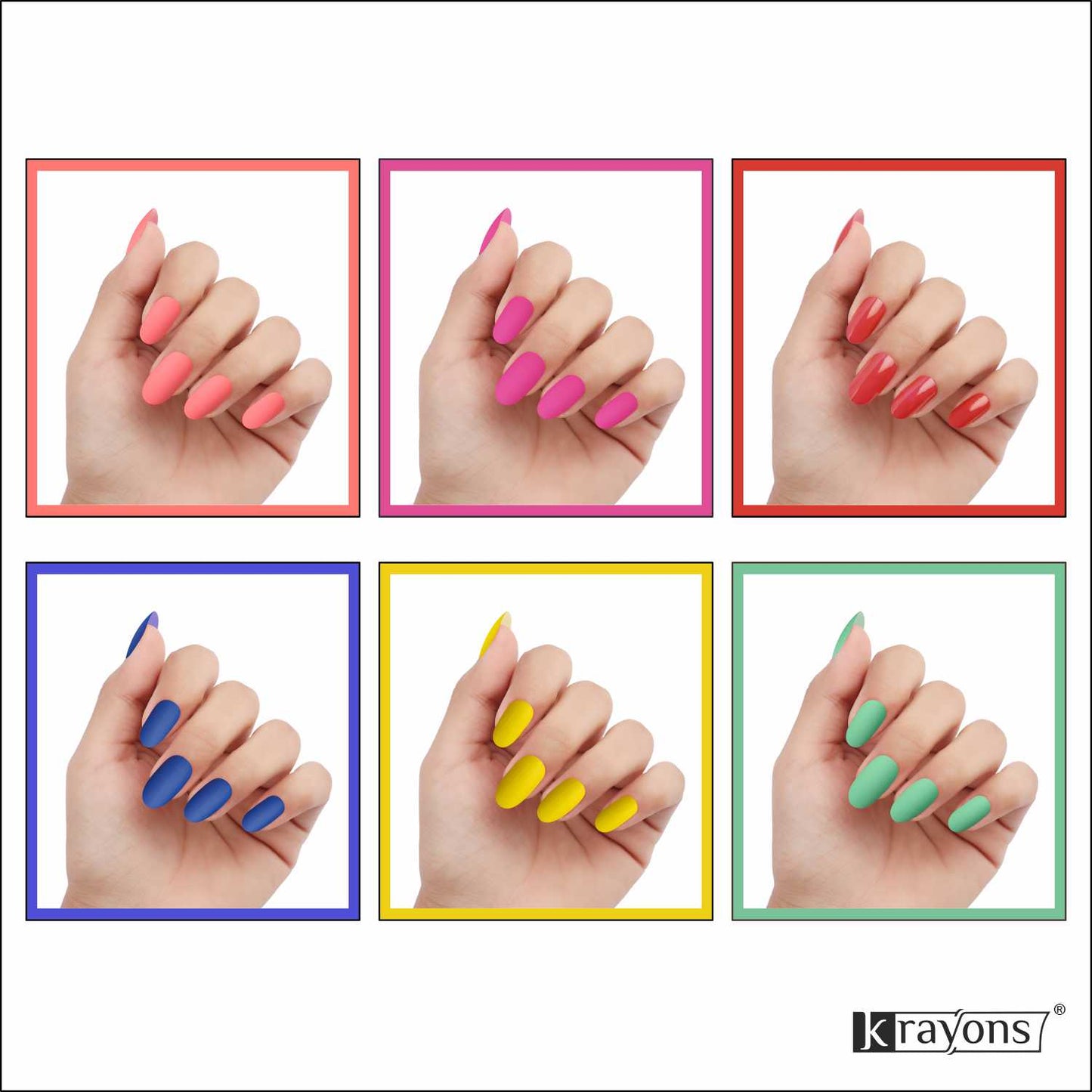 Krayons Cute Super Matte Finish Nail Enamel, Quick Dry, LongLasting, Multicolor, 6ml Each (Pack of 6)