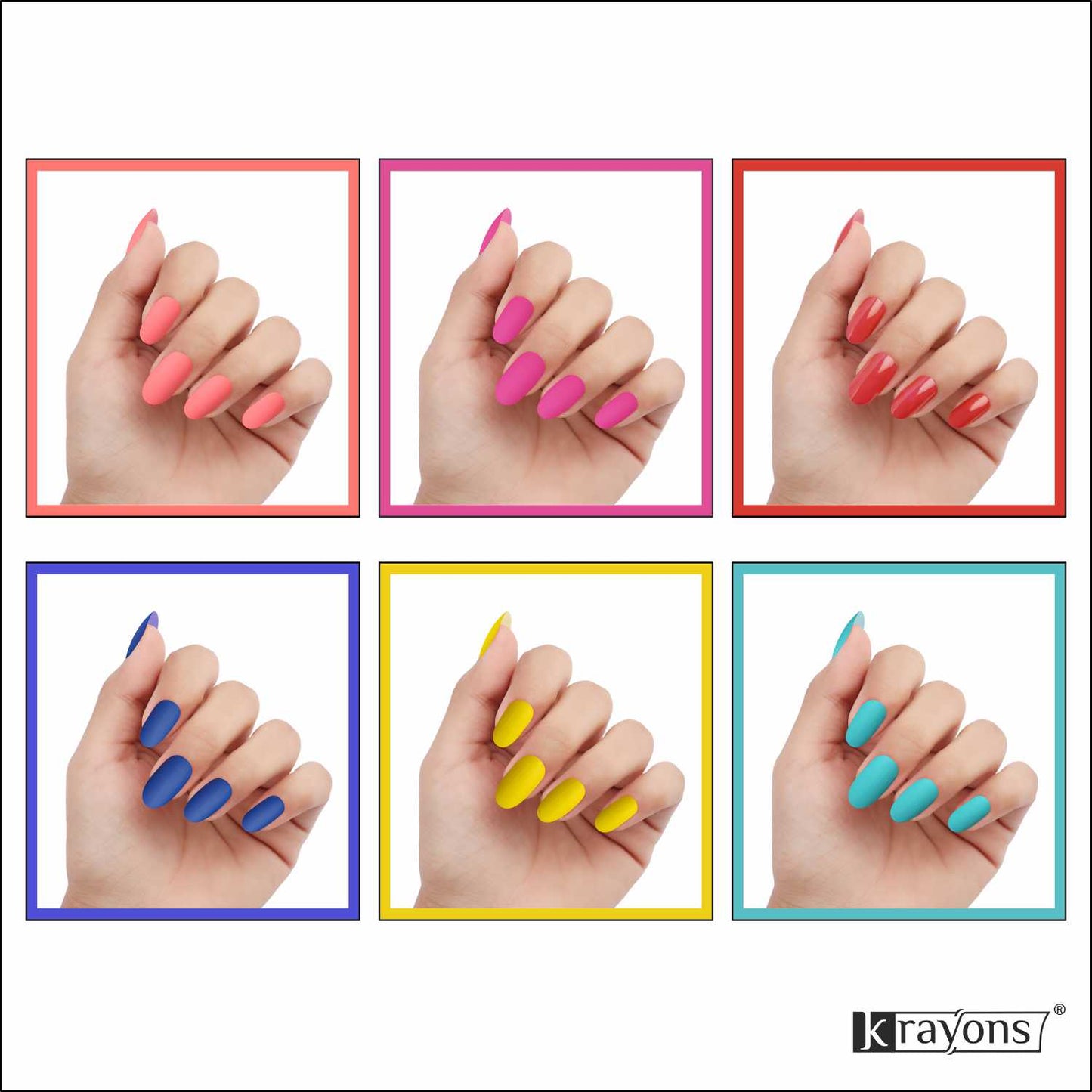 Krayons Cute Super Matte Finish Nail Enamel, Quick Dry, LongLasting, Multicolor, 6ml Each (Pack of 6)
