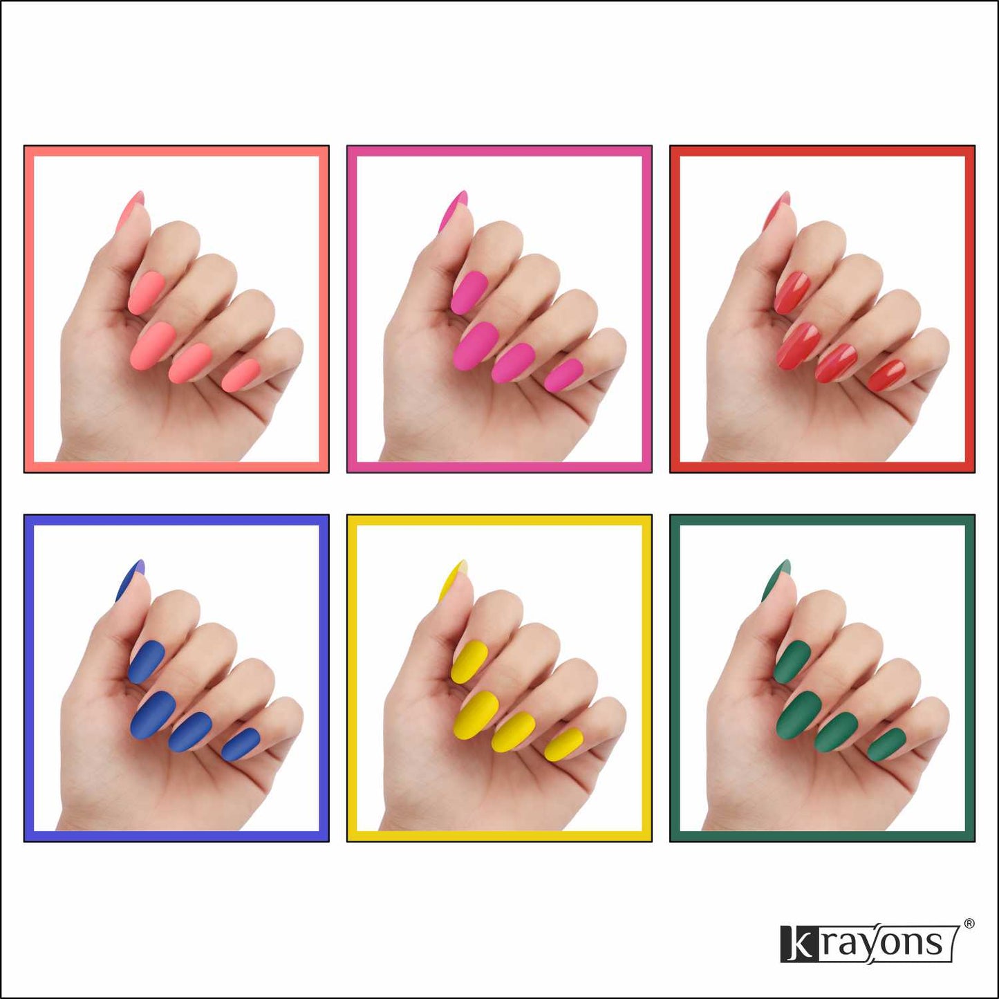 Krayons Cute Super Matte Finish Nail Enamel, Quick Dry, LongLasting, Multicolor, 6ml Each (Pack of 6)