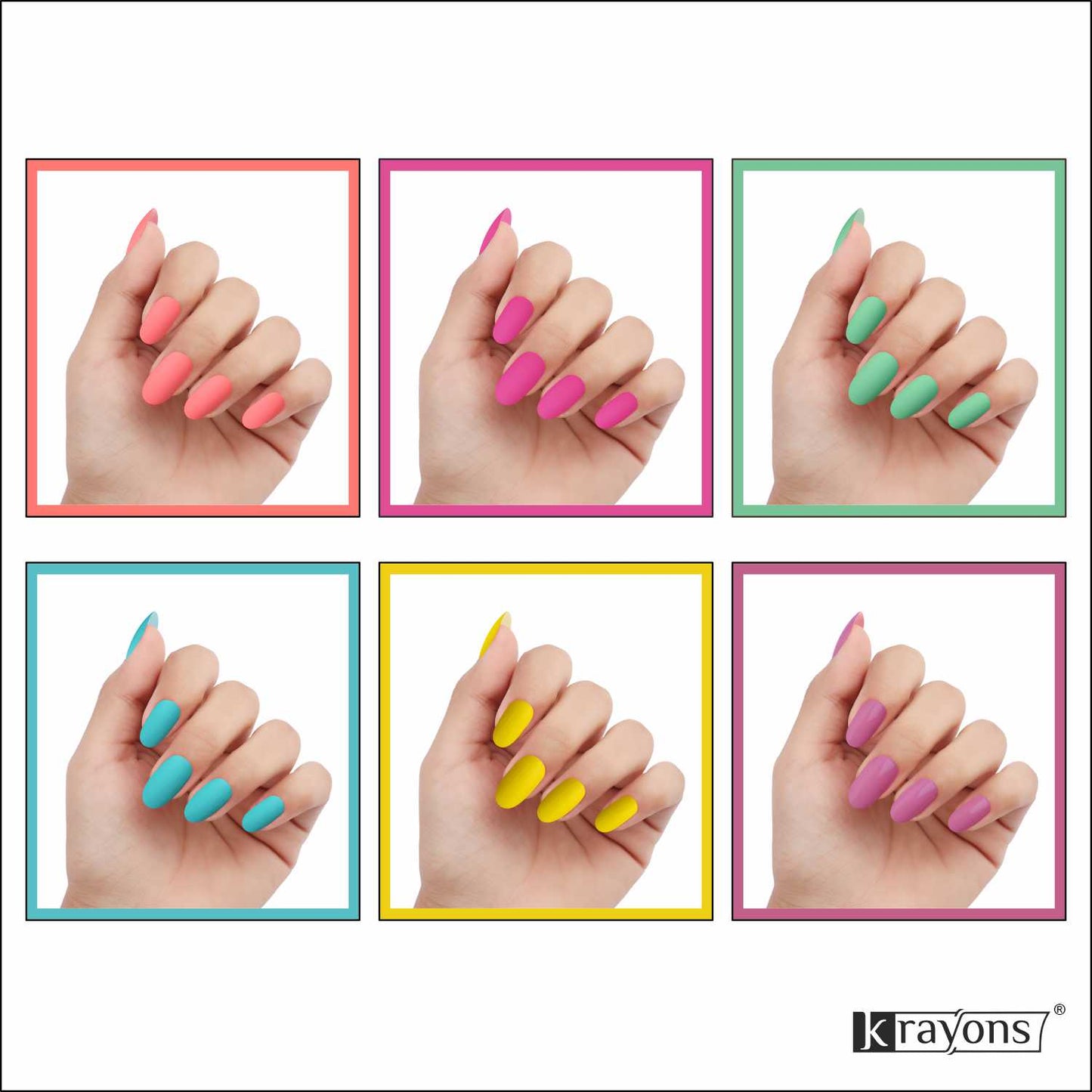 Krayons Cute Super Matte Finish Nail Enamel, Quick Dry, LongLasting, Multicolor, 6ml Each (Pack of 6)
