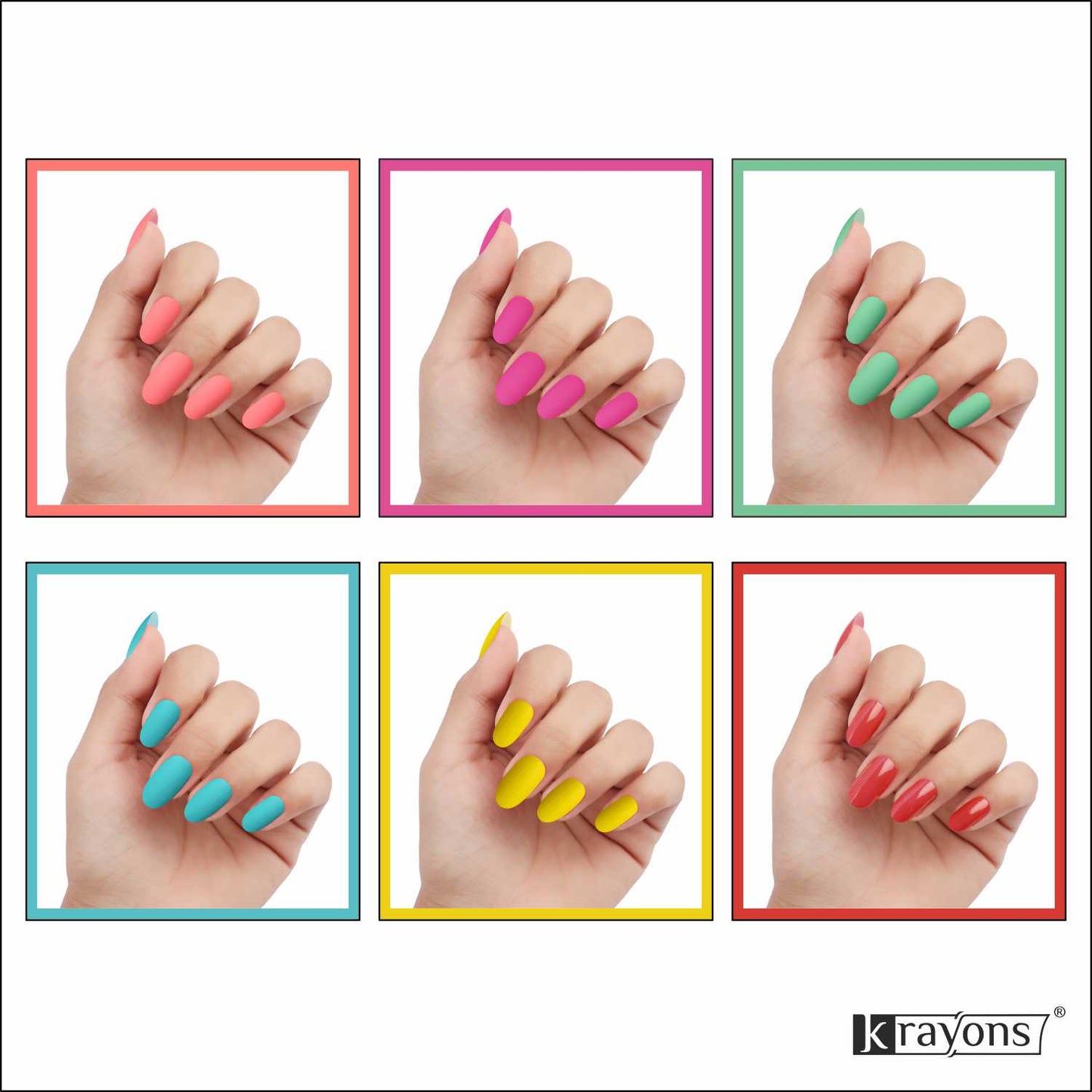 Krayons Cute Super Matte Finish Nail Enamel, Quick Dry, LongLasting, Multicolor, 6ml Each (Pack of 6)