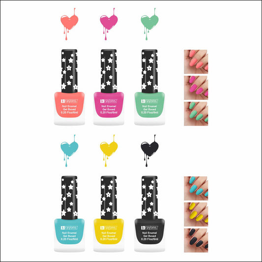 Krayons Cute Super Matte Finish Nail Enamel, Quick Dry, LongLasting, Multicolor, 6ml Each (Pack of 6)
