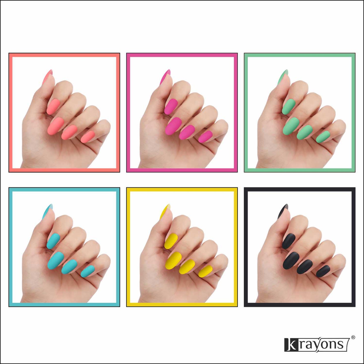 Krayons Cute Super Matte Finish Nail Enamel, Quick Dry, LongLasting, Multicolor, 6ml Each (Pack of 6)