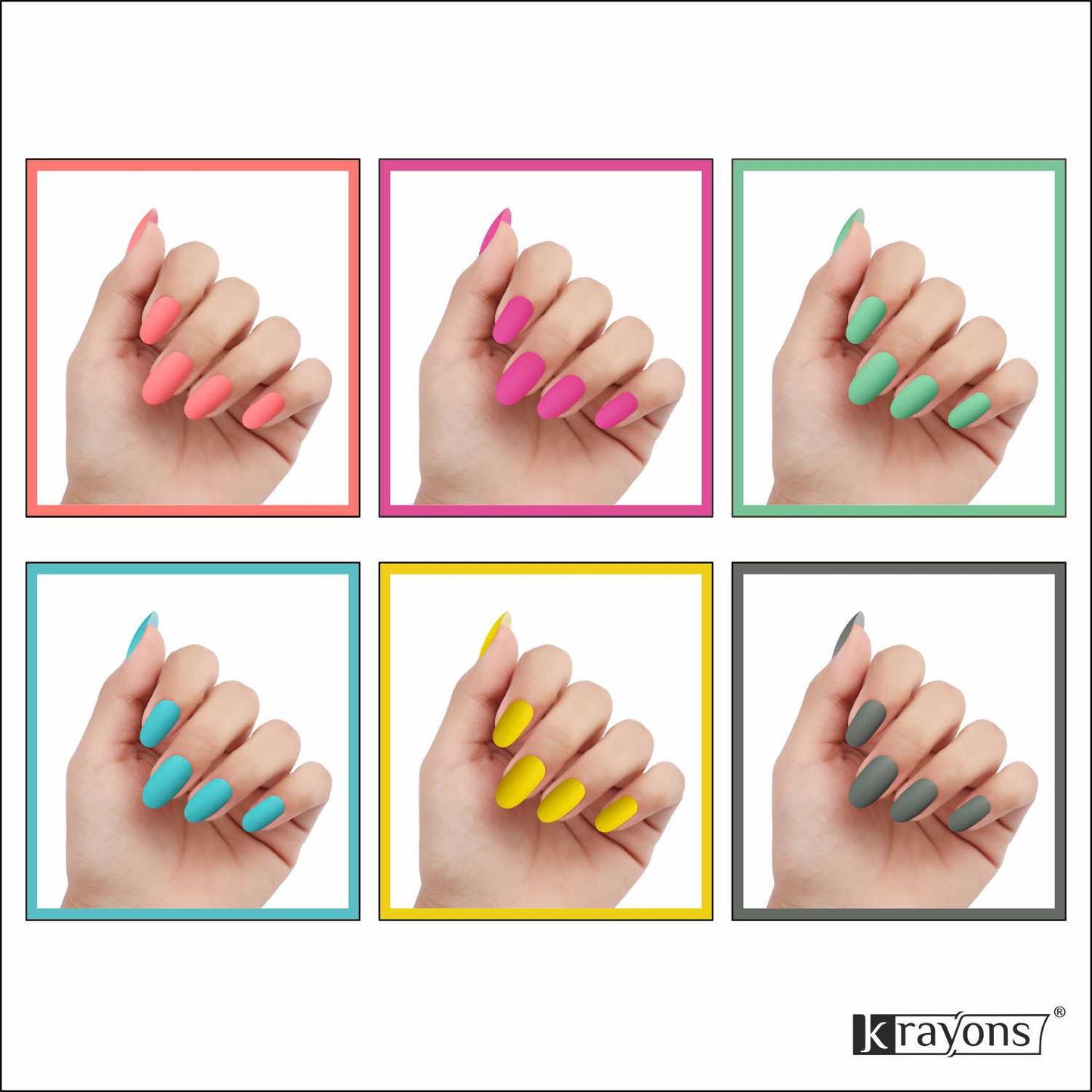 Krayons Cute Super Matte Finish Nail Enamel, Quick Dry, LongLasting, Multicolor, 6ml Each (Pack of 6)