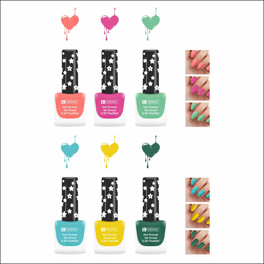 Krayons Cute Super Matte Finish Nail Enamel, Quick Dry, LongLasting, Multicolor, 6ml Each (Pack of 6)