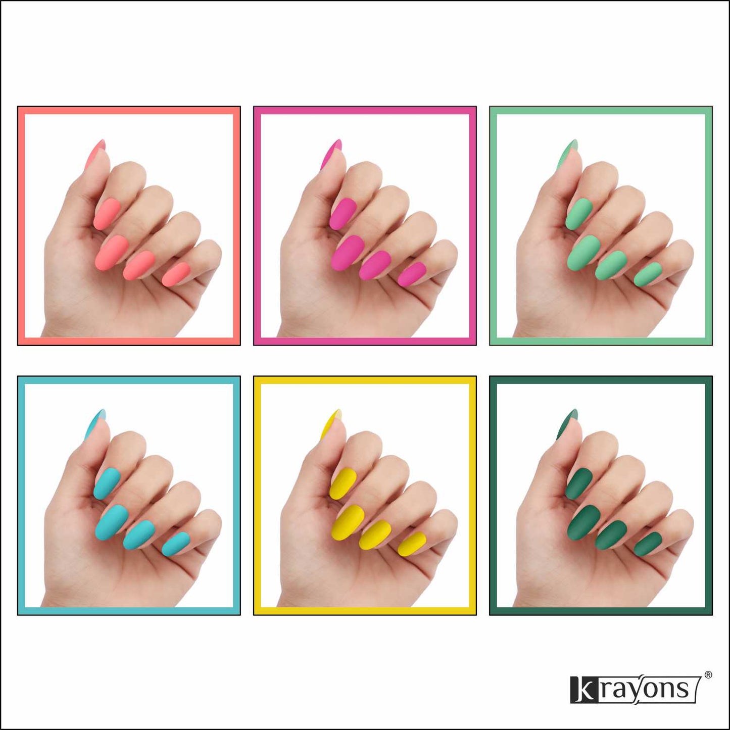 Krayons Cute Super Matte Finish Nail Enamel, Quick Dry, LongLasting, Multicolor, 6ml Each (Pack of 6)