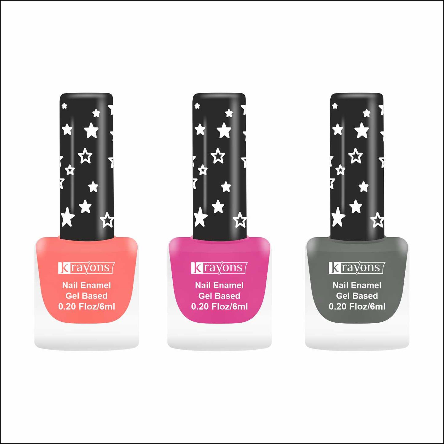 Krayons Cute Super Matte Finish Nail Enamel, Quick Dry, LongLasting, Blossom Peach, Hot Pink, Charcoal Grey, 6ml Each (Pack of 3)