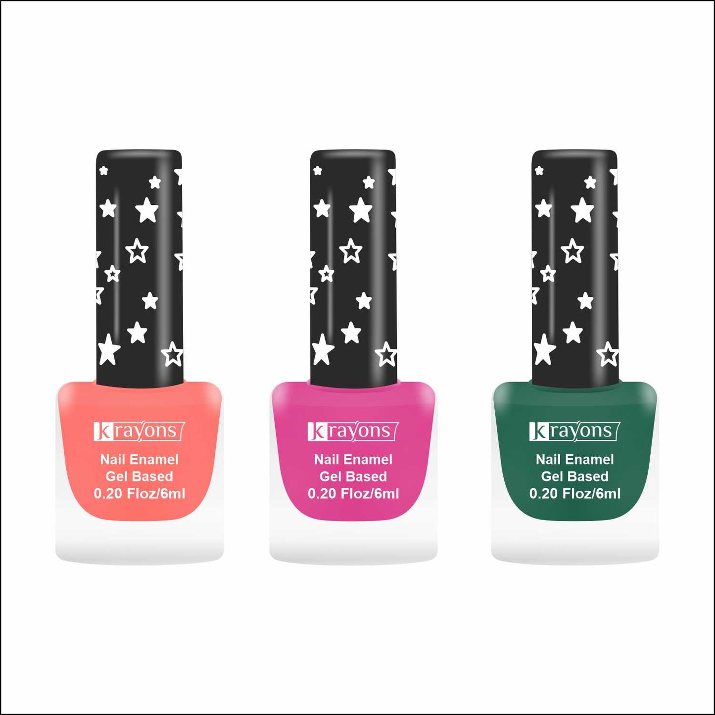 Krayons Cute Super Matte Finish Nail Enamel, Quick Dry, LongLasting, Blossom Peach, Hot Pink, Forest Green, 6ml Each (Pack of 3)