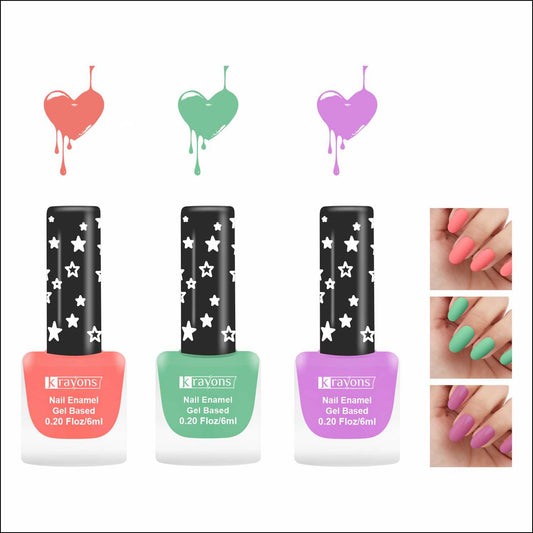 Krayons Cute Super Matte Finish Nail Enamel, Quick Dry, LongLasting, Blossom Peach, Mint Green, Plum Matte, 6ml Each (Pack of 3)