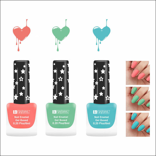 Krayons Cute Super Matte Finish Nail Enamel, Quick Dry, LongLasting, Blossom Peach, Mint Green, Cyan Matte, 6ml Each (Pack of 3)