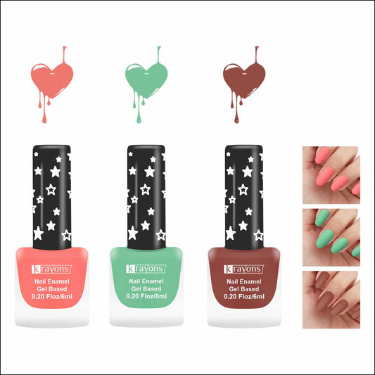Krayons Cute Super Matte Finish Nail Enamel, Quick Dry, LongLasting, Blossom Peach, Mint Green, Chestnut Matte, 6ml Each (Pack of 3)