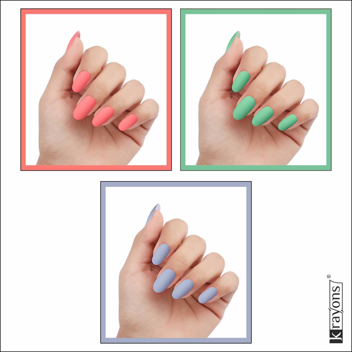 Krayons Cute Super Matte Finish Nail Enamel, Quick Dry, LongLasting, Blossom Peach, Mint Green, Ice Matte, 6ml Each (Pack of 3)