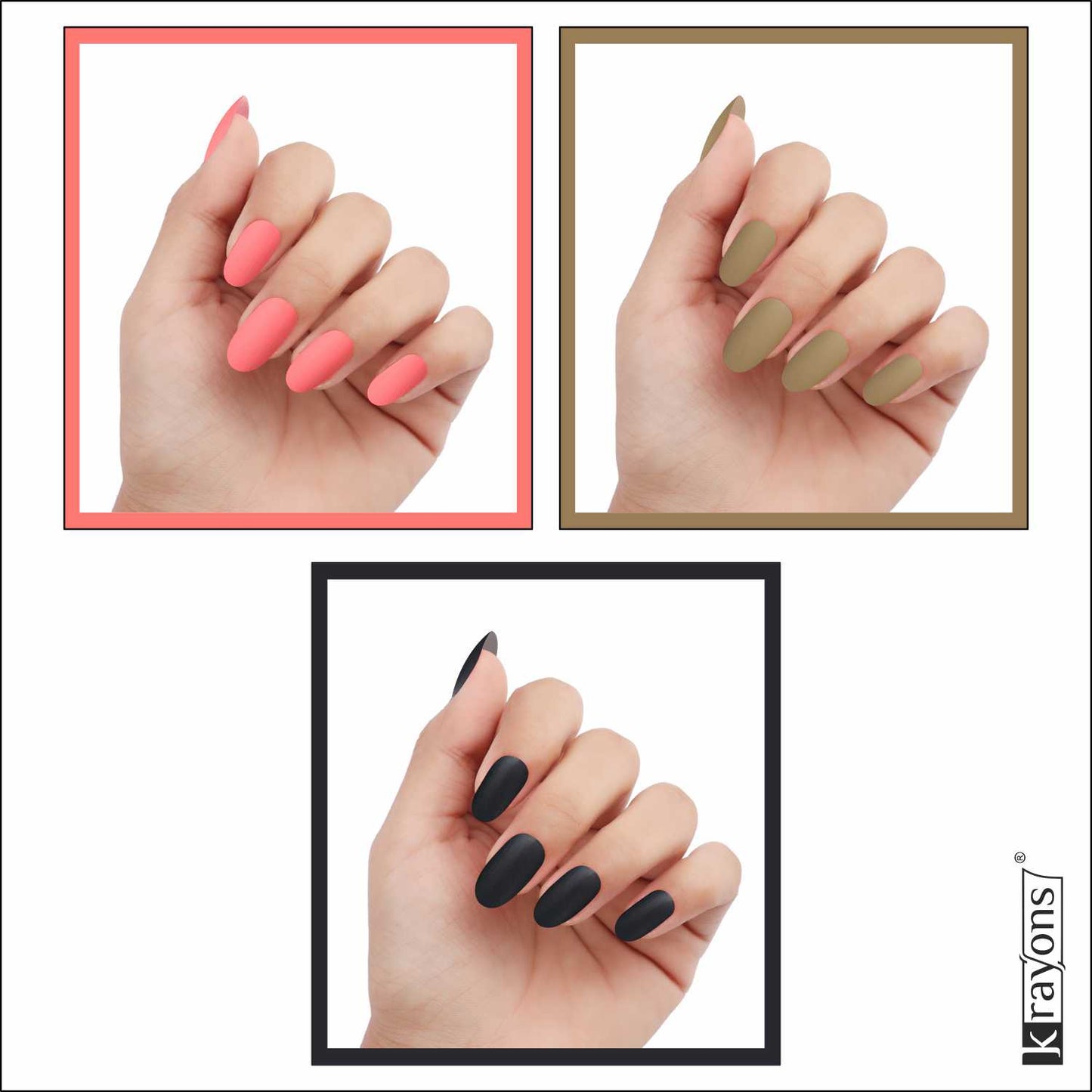 Krayons Cute Super Matte Finish Nail Enamel, Quick Dry, LongLasting, Blossom Peach, Nude Beige, Black Magnet, 6ml Each (Pack of 3)