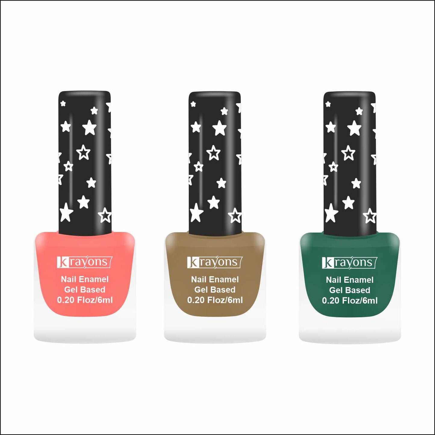 Krayons Cute Super Matte Finish Nail Enamel, Quick Dry, LongLasting, Blossom Peach, Nude Beige, Forest Green, 6ml Each (Pack of 3)