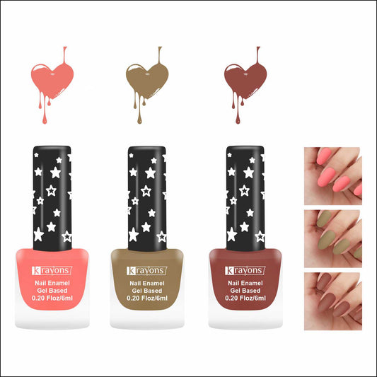 Krayons Cute Super Matte Finish Nail Enamel, Quick Dry, LongLasting, Blossom Peach, Nude Beige, Chestnut Matte, 6ml Each (Pack of 3)