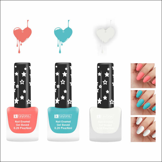 Krayons Cute Super Matte Finish Nail Enamel, Quick Dry, LongLasting, Blossom Peach, Cyan Matte, Snow White, 6ml Each (Pack of 3)