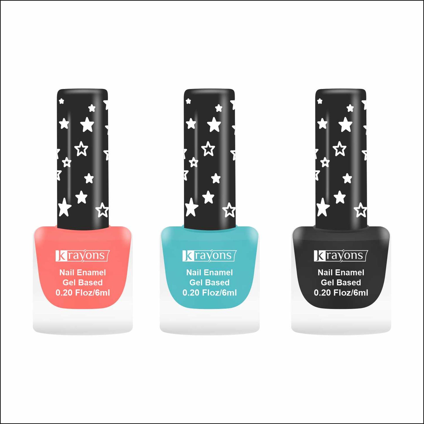 Krayons Cute Super Matte Finish Nail Enamel, Quick Dry, LongLasting, Blossom Peach, Cyan Matte, Black Magnet, 6ml Each (Pack of 3)
