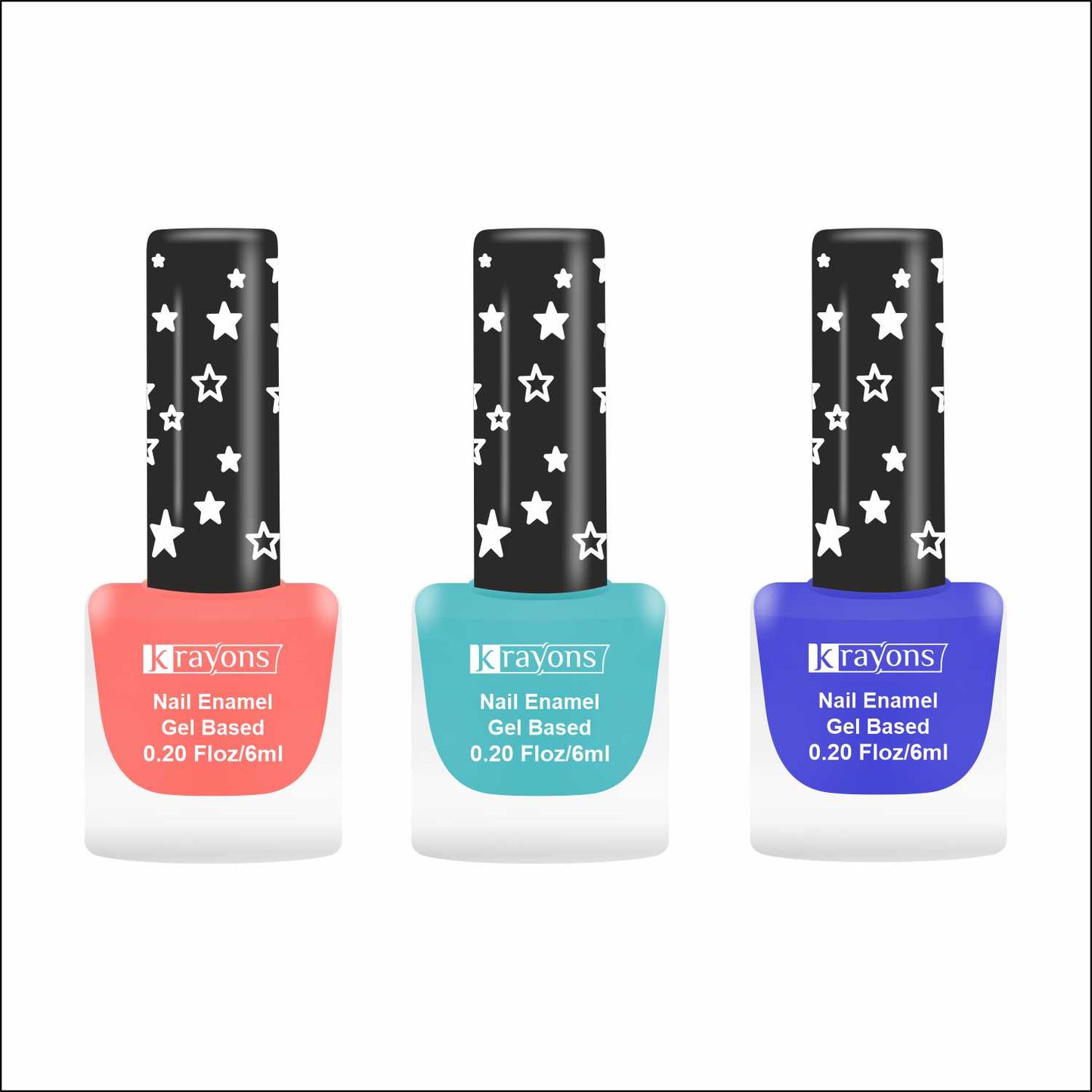 Krayons Cute Super Matte Finish Nail Enamel, Quick Dry, LongLasting, Blossom Peach, Cyan Matte, Blue Ink, 6ml Each (Pack of 3)
