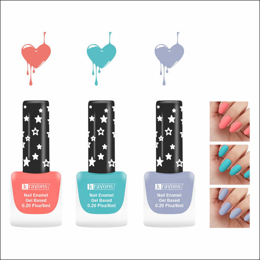 Krayons Cute Super Matte Finish Nail Enamel, Quick Dry, LongLasting, Blossom Peach, Cyan Matte, Ice Matte, 6ml Each (Pack of 3)