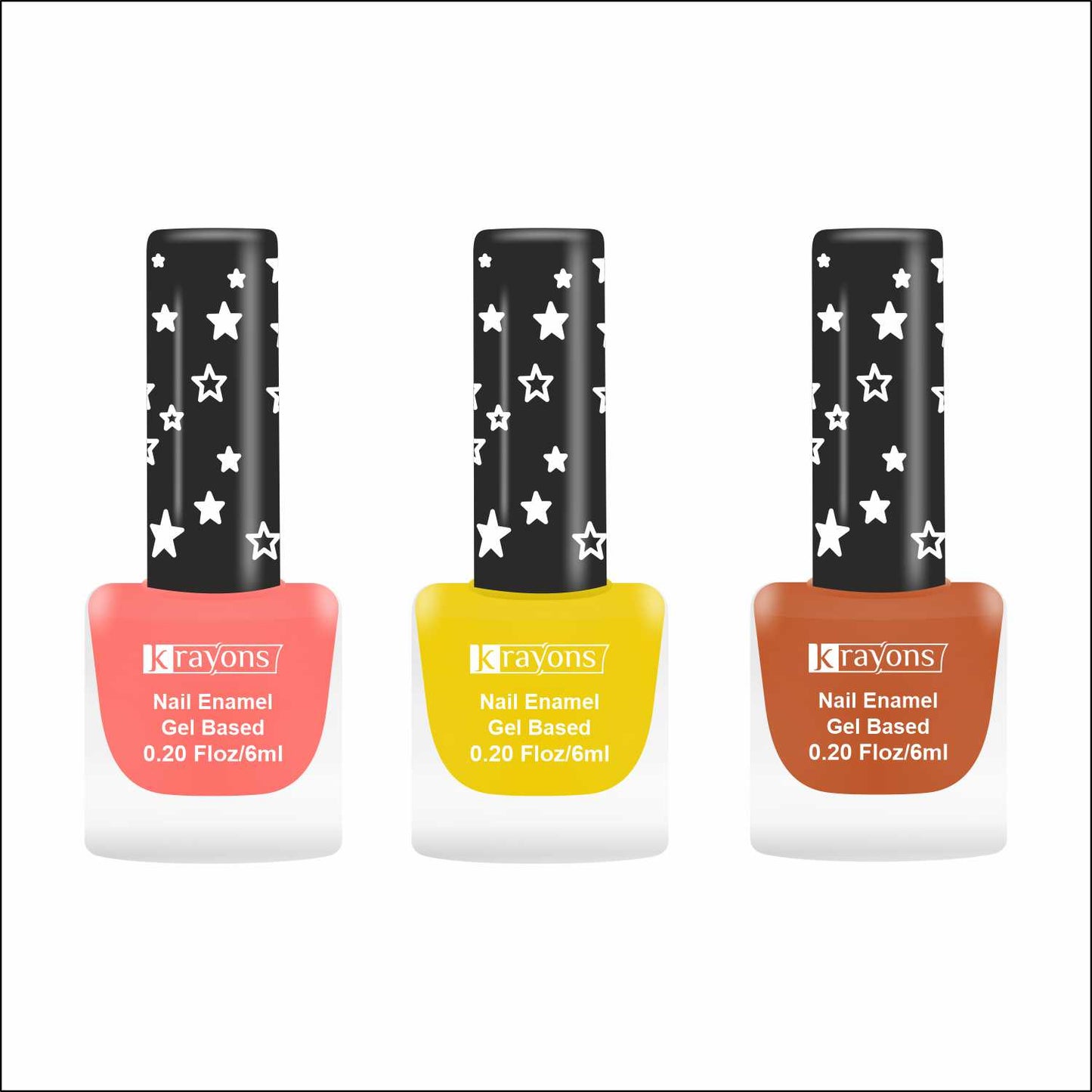Krayons Cute Super Matte Finish Nail Enamel, Quick Dry, LongLasting, Blossom Peach, Lemon Yellow, Brick Orange, 6ml Each (Pack of 3)
