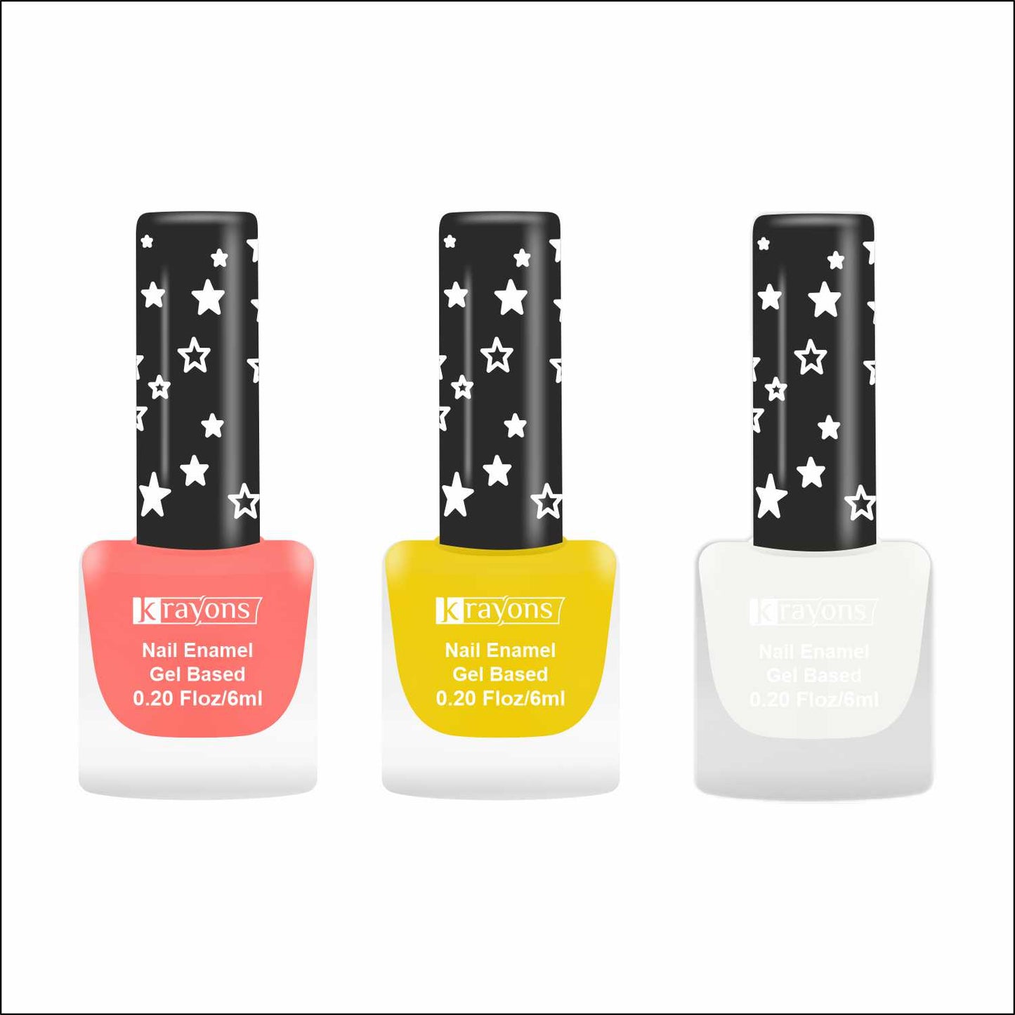 Krayons Cute Super Matte Finish Nail Enamel, Quick Dry, LongLasting, Blossom Peach, Lemon Yellow, Snow White, 6ml Each (Pack of 3)