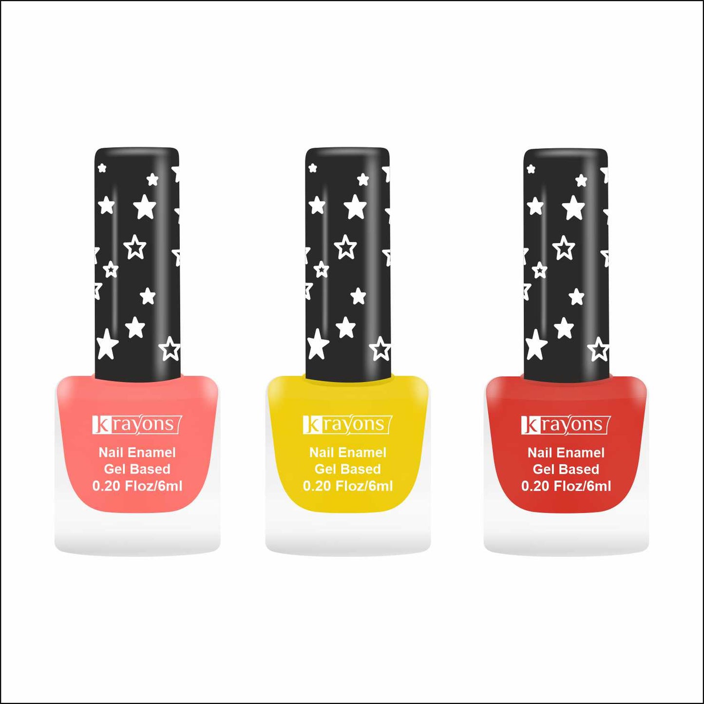 Krayons Cute Super Matte Finish Nail Enamel, Quick Dry, LongLasting, Blossom Peach, Lemon Yellow, Ruby Red, 6ml Each (Pack of 3)