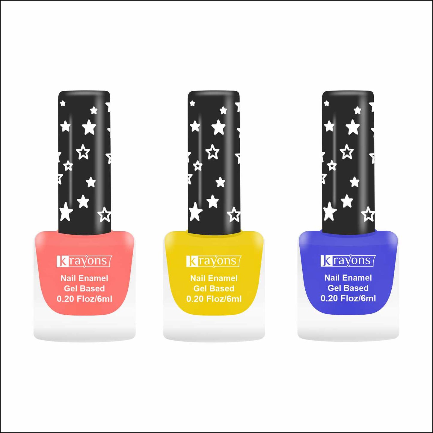 Krayons Cute Super Matte Finish Nail Enamel, Quick Dry, LongLasting, Blossom Peach, Lemon Yellow, Blue Ink, 6ml Each (Pack of 3)