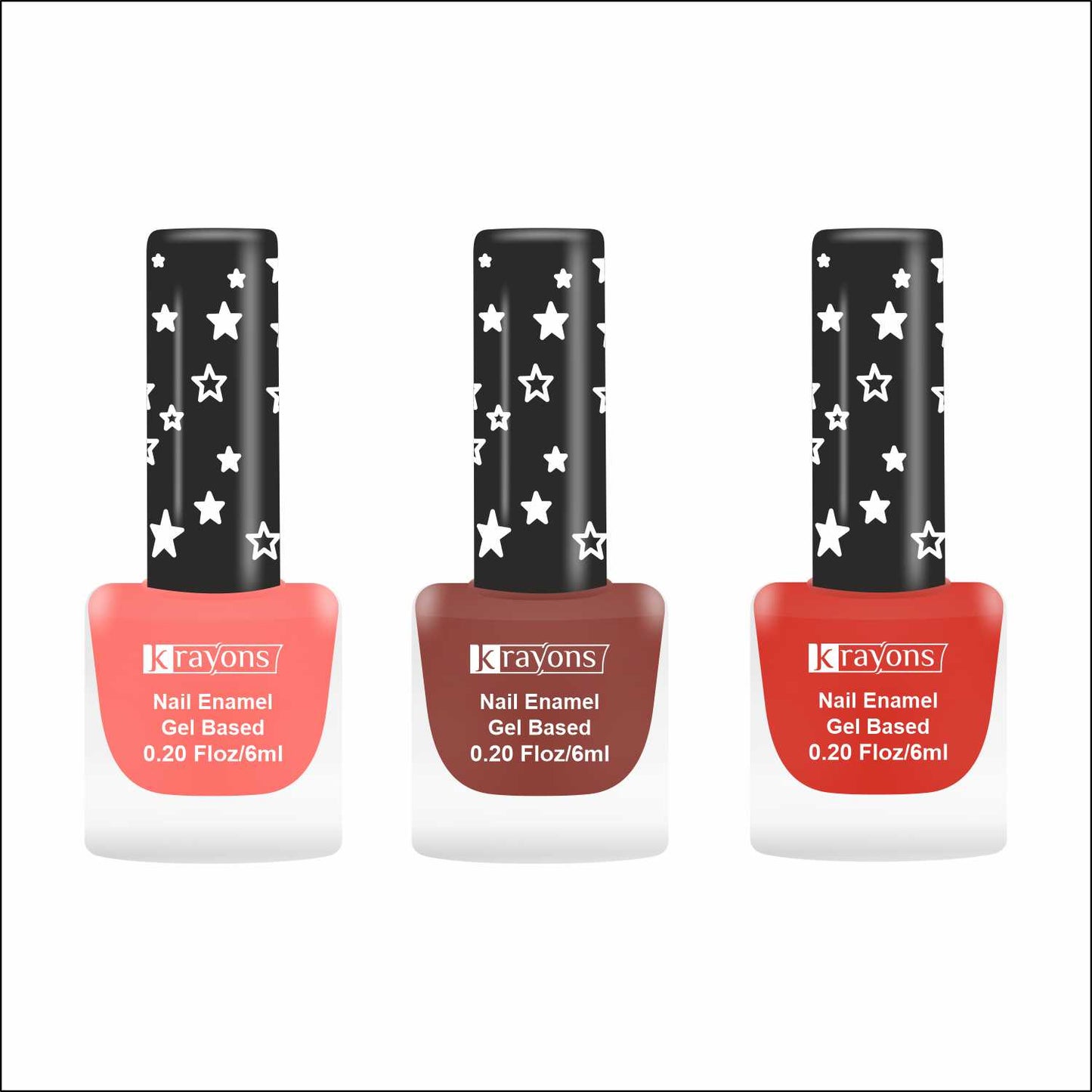 Krayons Cute Super Matte Finish Nail Enamel, Quick Dry, LongLasting, Blossom Peach, Chestnut Matte, Ruby Red, 6ml Each (Pack of 3)