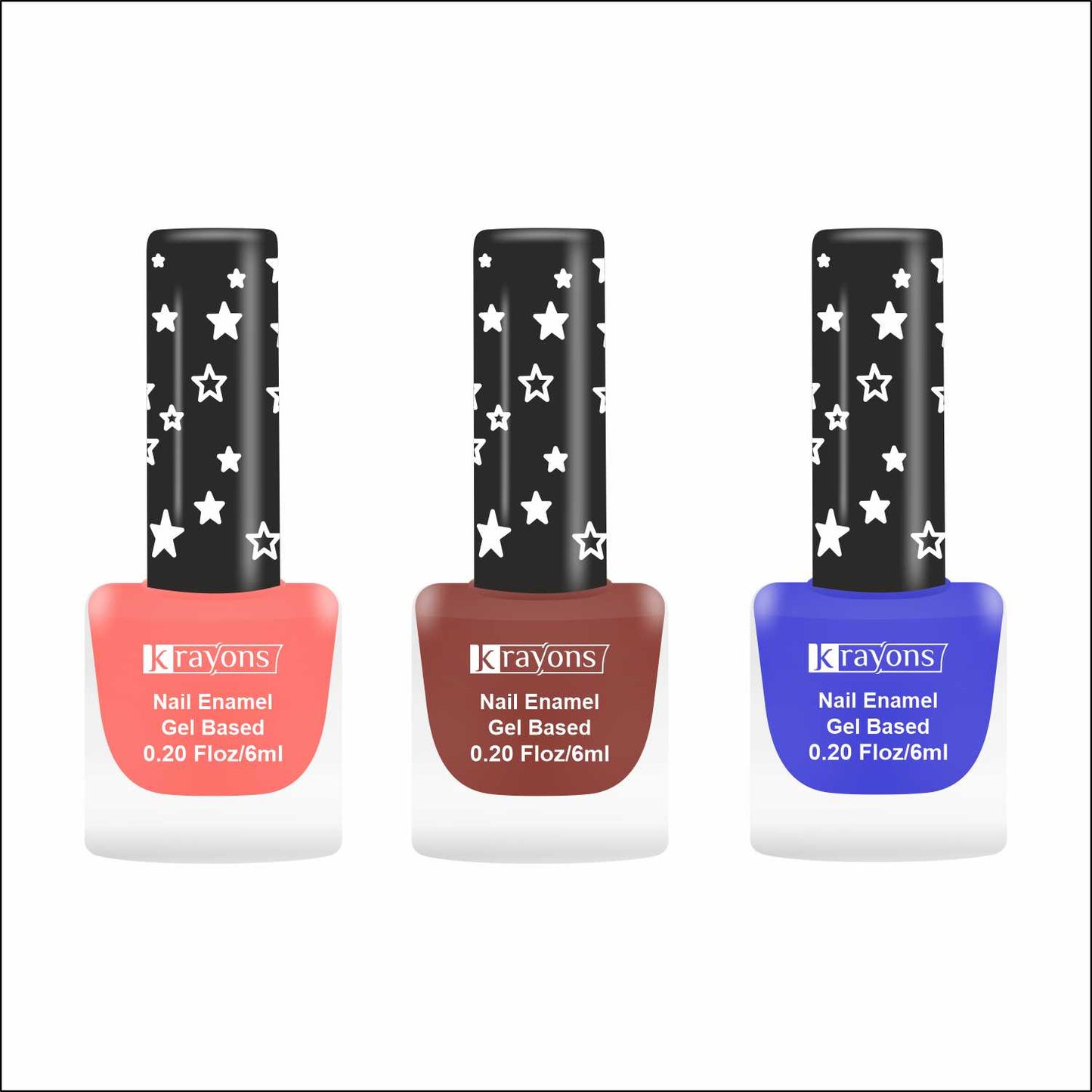 Krayons Cute Super Matte Finish Nail Enamel, Quick Dry, LongLasting, Blossom Peach, Chestnut Matte, Blue Ink, 6ml Each (Pack of 3)