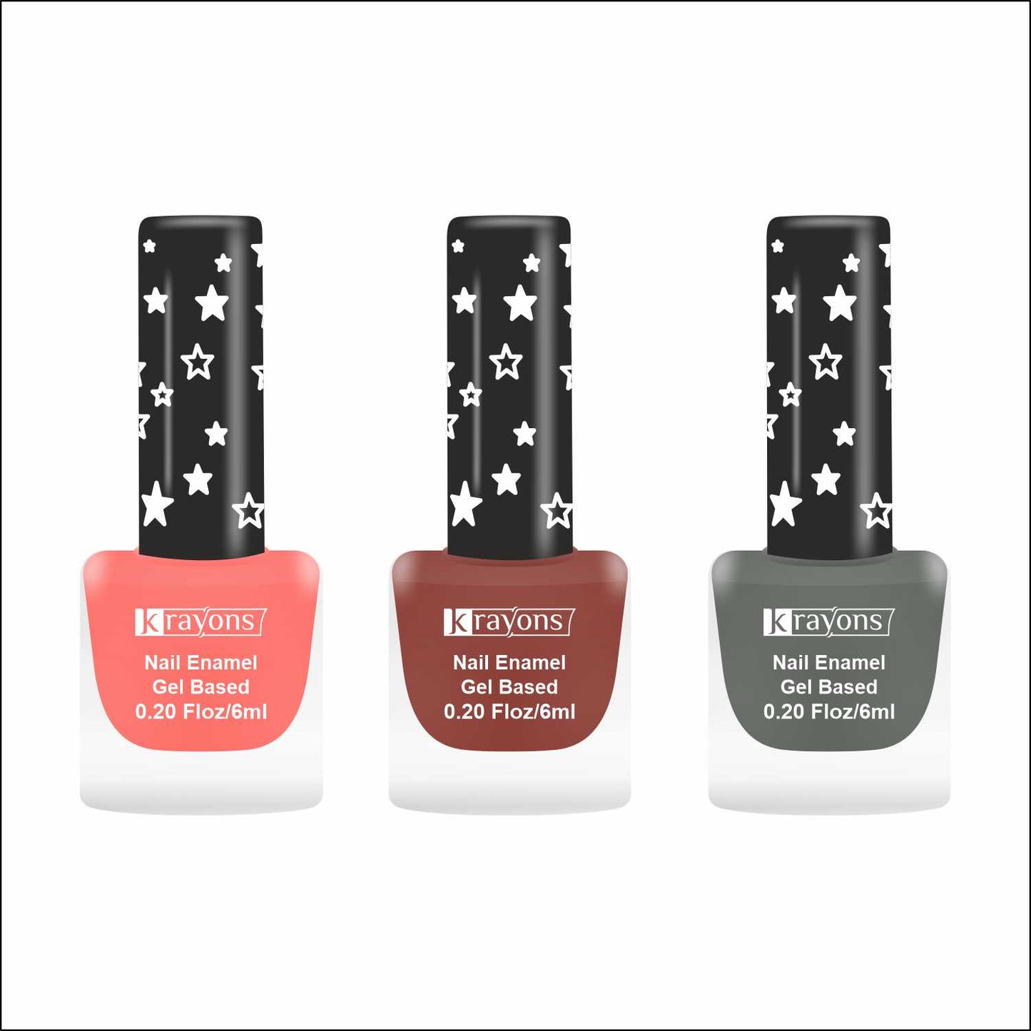 Krayons Cute Super Matte Finish Nail Enamel, Quick Dry, LongLasting, Blossom Peach, Chestnut Matte, Charcoal Grey, 6ml Each (Pack of 3)