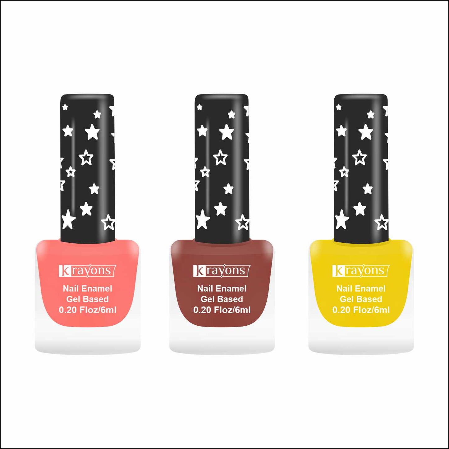Krayons Cute Super Matte Finish Nail Enamel, Quick Dry, LongLasting, Blossom Peach, Chestnut Matte, Lemon Yellow, 6ml Each (Pack of 3)