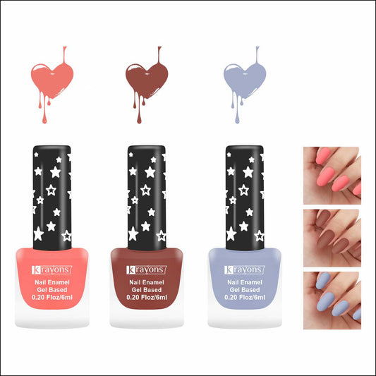 Krayons Cute Super Matte Finish Nail Enamel, Quick Dry, LongLasting, Blossom Peach, Chestnut Matte, Ice Matte, 6ml Each (Pack of 3)