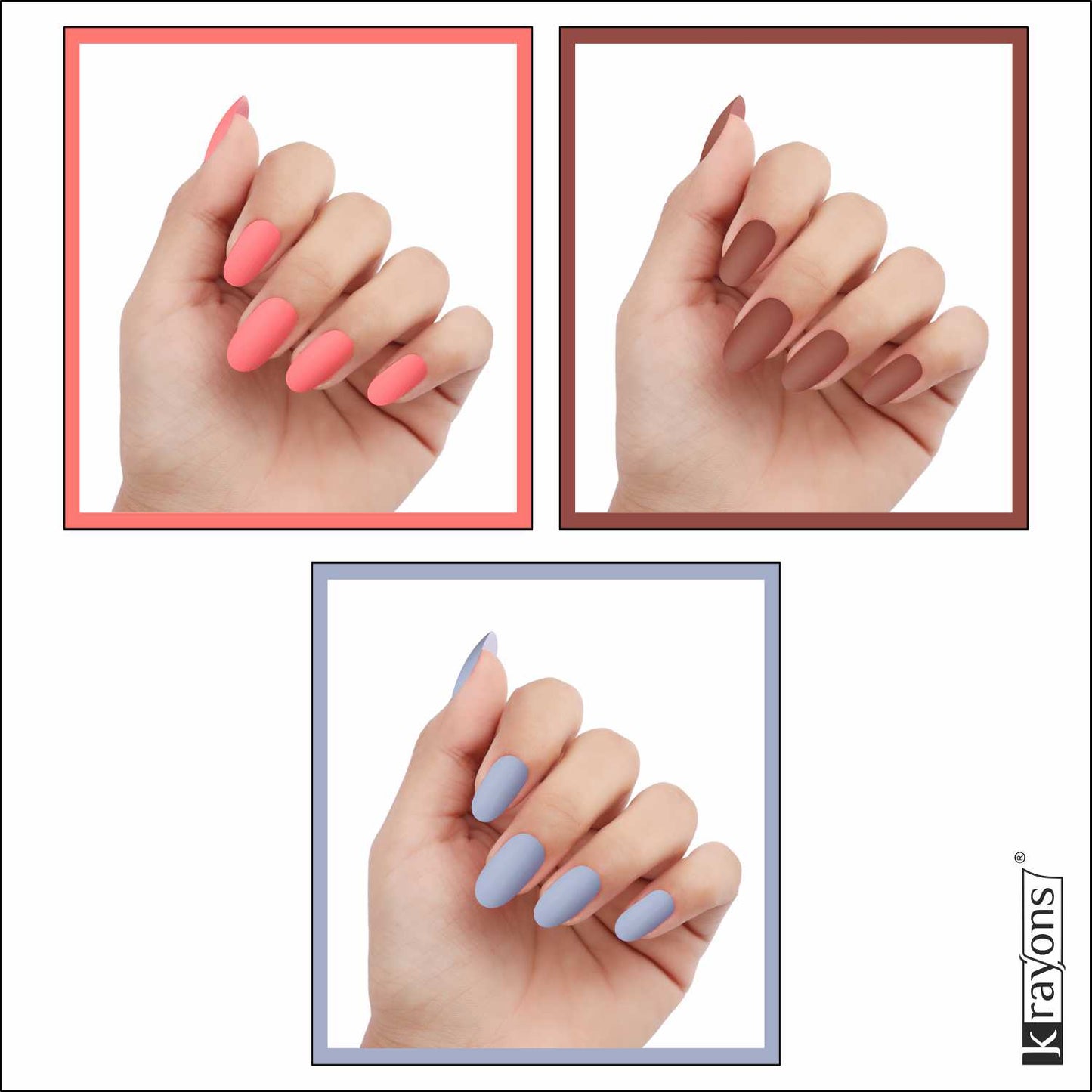 Krayons Cute Super Matte Finish Nail Enamel, Quick Dry, LongLasting, Blossom Peach, Chestnut Matte, Ice Matte, 6ml Each (Pack of 3)