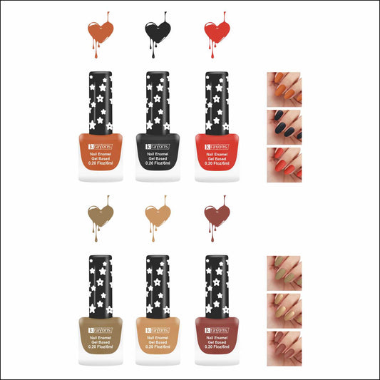 Krayons Cute Super Matte Finish Nail Enamel, Quick Dry, LongLasting, Multicolor, 6ml Each (Pack of 6)