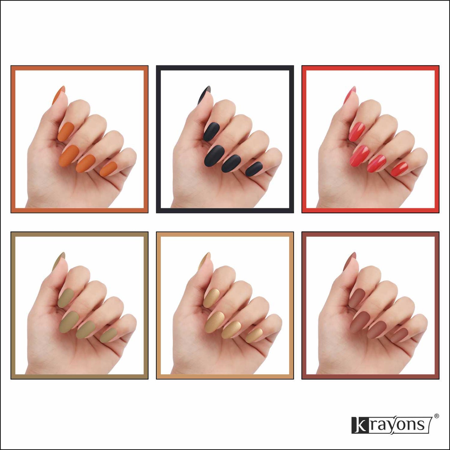 Krayons Cute Super Matte Finish Nail Enamel, Quick Dry, LongLasting, Multicolor, 6ml Each (Pack of 6)