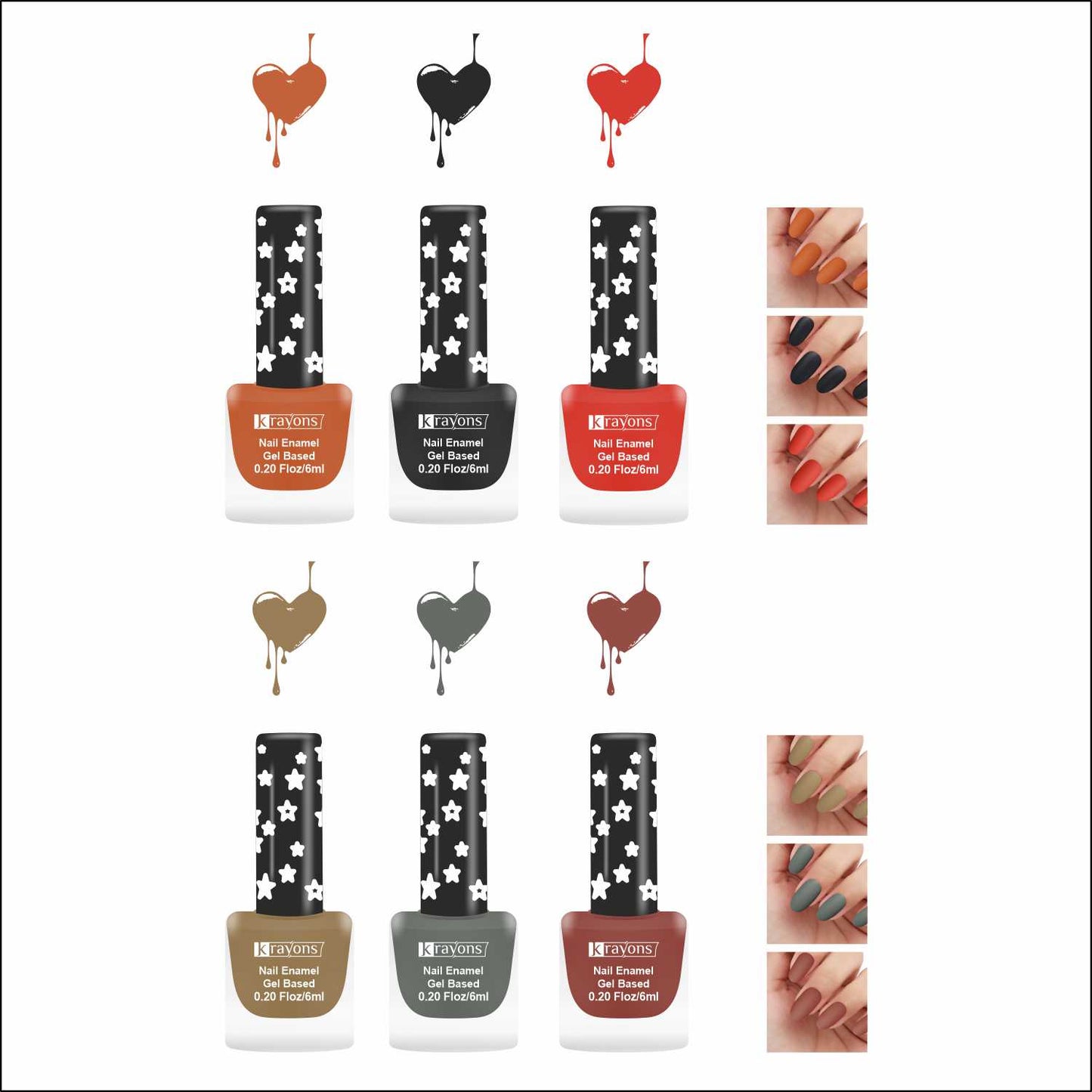 Krayons Cute Super Matte Finish Nail Enamel, Quick Dry, LongLasting, Multicolor, 6ml Each (Pack of 6)