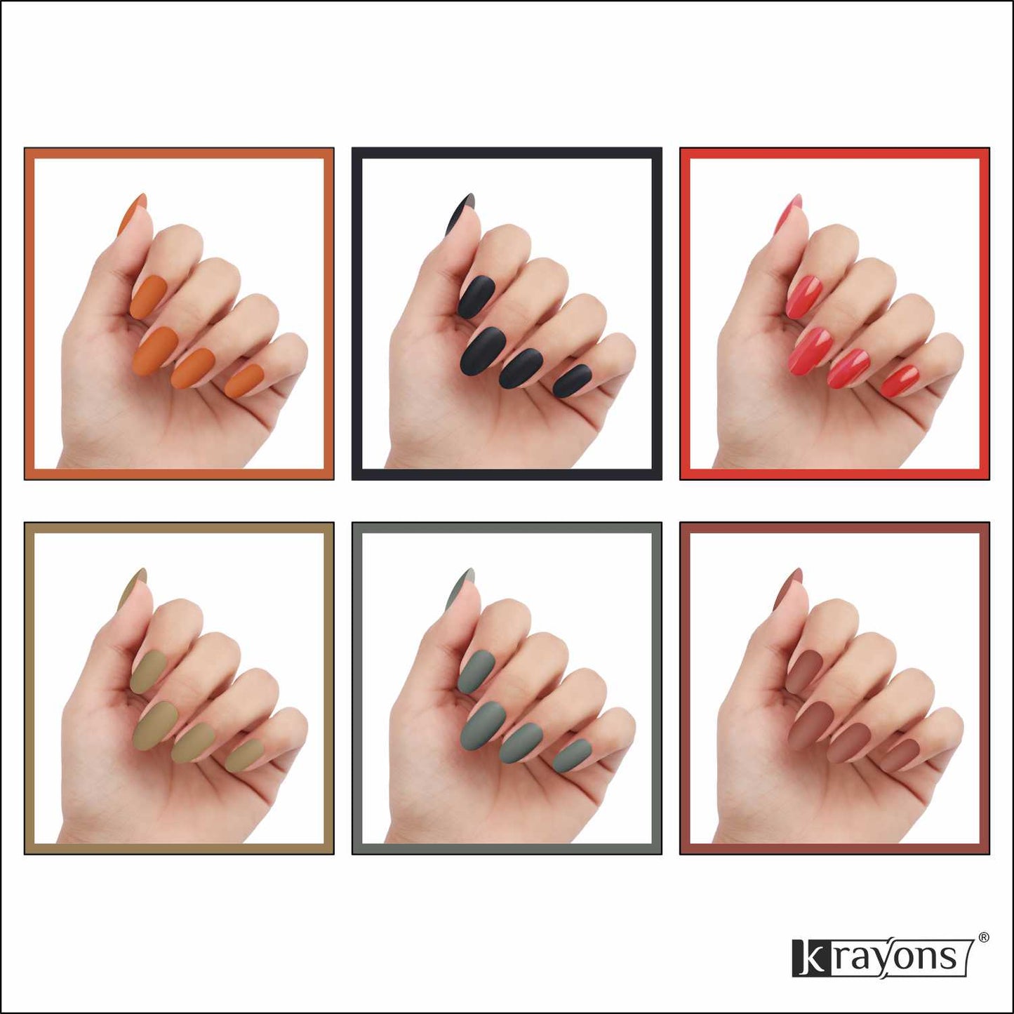 Krayons Cute Super Matte Finish Nail Enamel, Quick Dry, LongLasting, Multicolor, 6ml Each (Pack of 6)