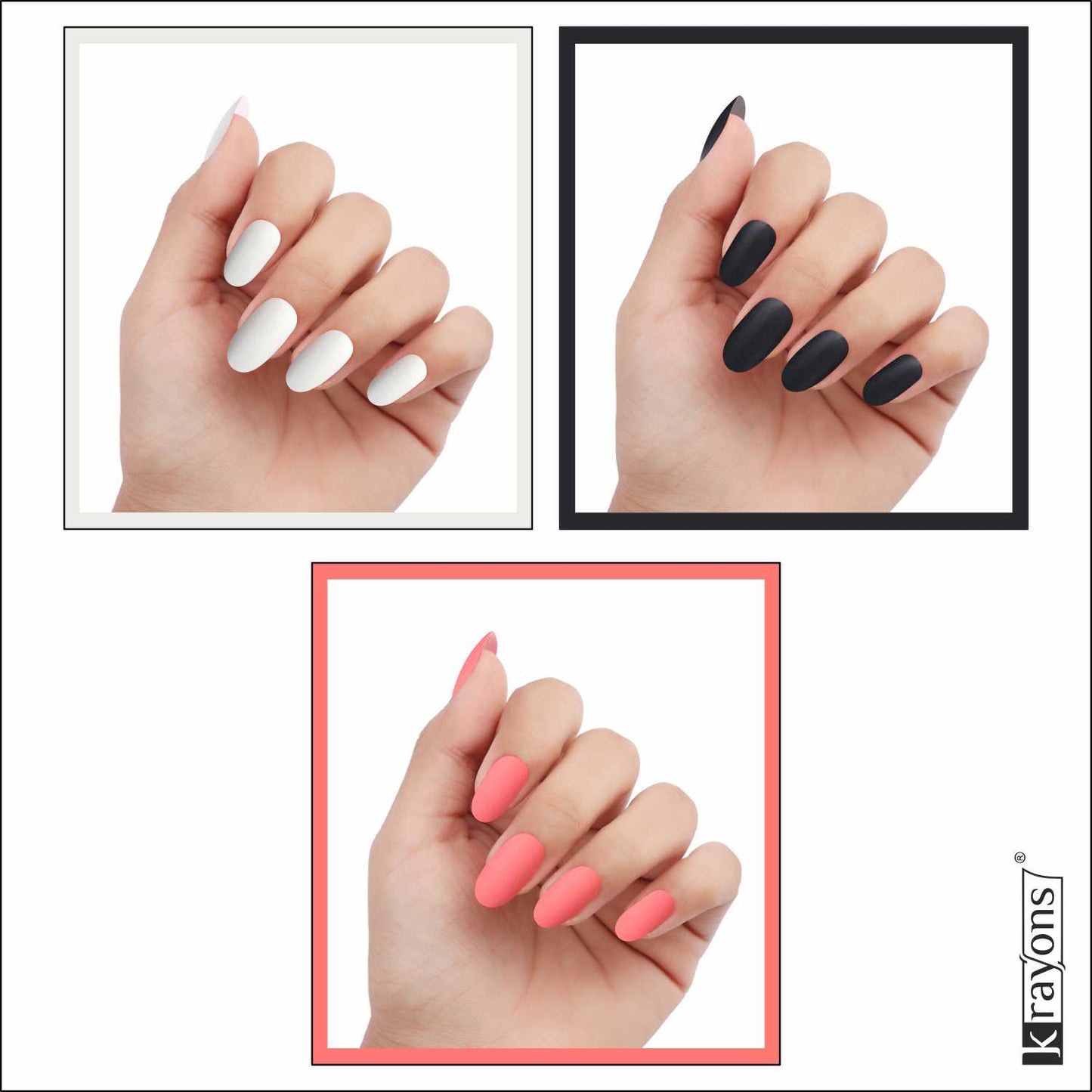 Krayons Cute Super Matte Finish Nail Enamel, Quick Dry, LongLasting, Snow White, Black Magnet, Blossom Peach, 6ml Each (Pack of 3)