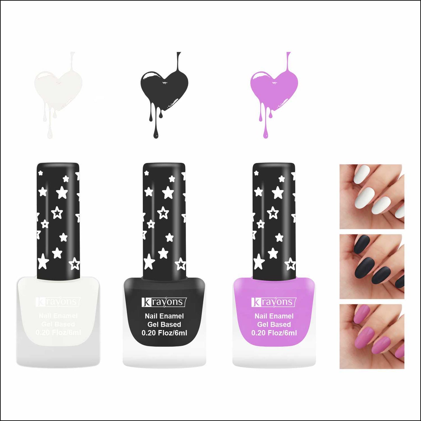 Krayons Cute Super Matte Finish Nail Enamel, Quick Dry, LongLasting, Snow White, Black Magnet, Plum Matte, 6ml Each (Pack of 3)