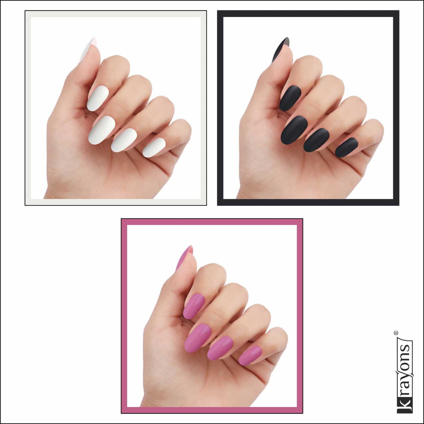Krayons Cute Super Matte Finish Nail Enamel, Quick Dry, LongLasting, Snow White, Black Magnet, Plum Matte, 6ml Each (Pack of 3)