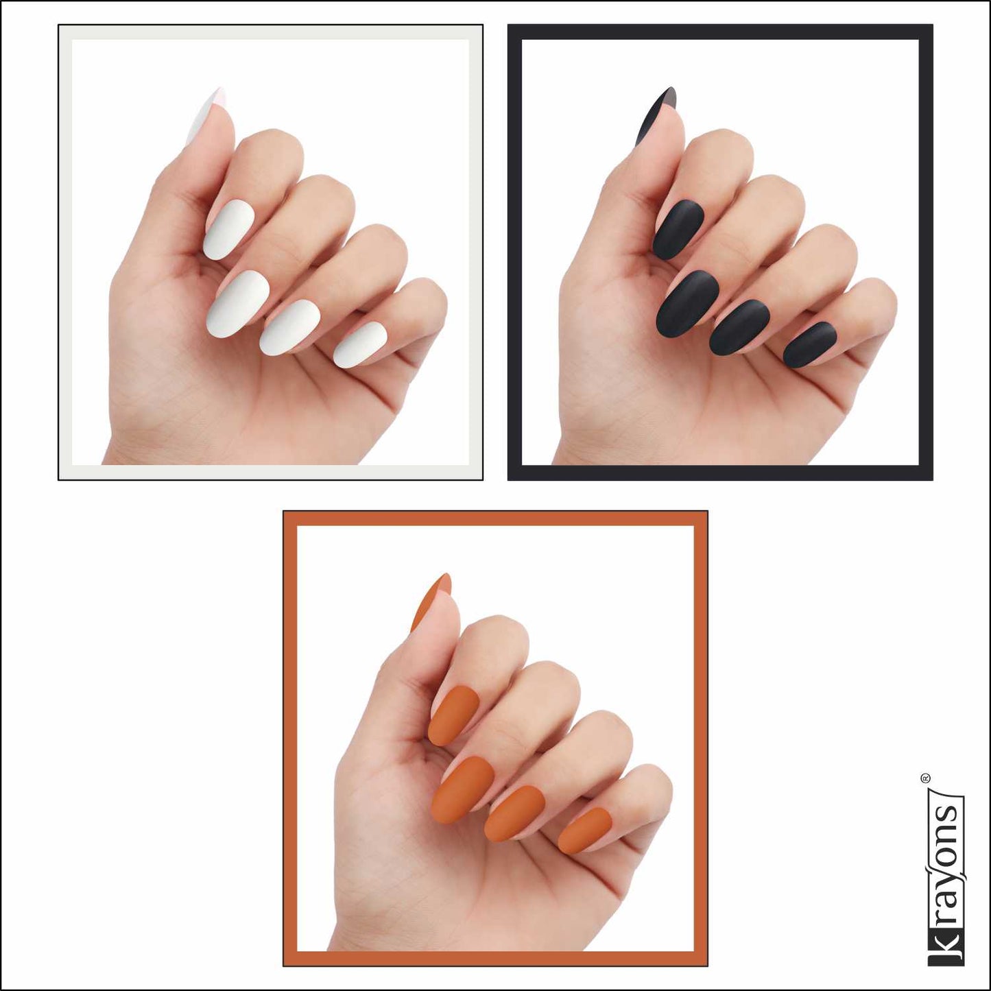 Krayons Cute Super Matte Finish Nail Enamel, Quick Dry, LongLasting, Snow White, Black Magnet, Brick Orange, 6ml Each (Pack of 3)