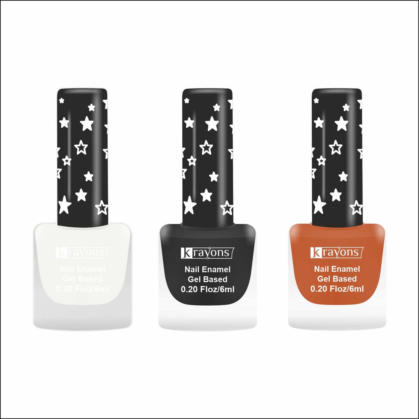 Krayons Cute Super Matte Finish Nail Enamel, Quick Dry, LongLasting, Snow White, Black Magnet, Brick Orange, 6ml Each (Pack of 3)
