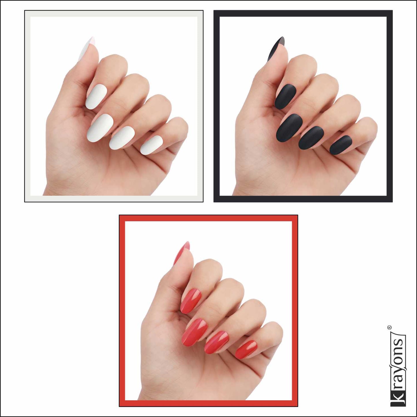 Krayons Cute Super Matte Finish Nail Enamel, Quick Dry, LongLasting, Snow White, Black Magnet, Ruby Red, 6ml Each (Pack of 3)
