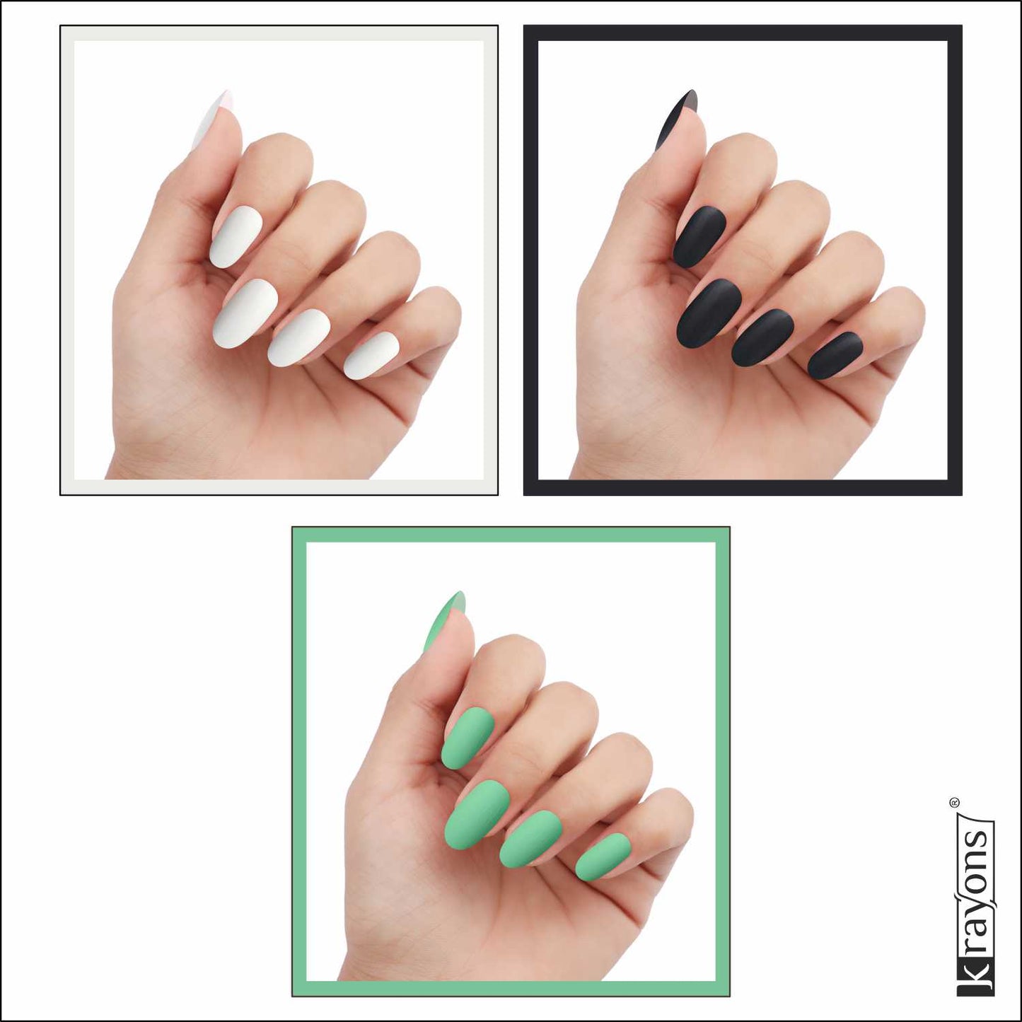 Krayons Cute Super Matte Finish Nail Enamel, Quick Dry, LongLasting, Snow White, Black Magnet, Mint Green, 6ml Each (Pack of 3)