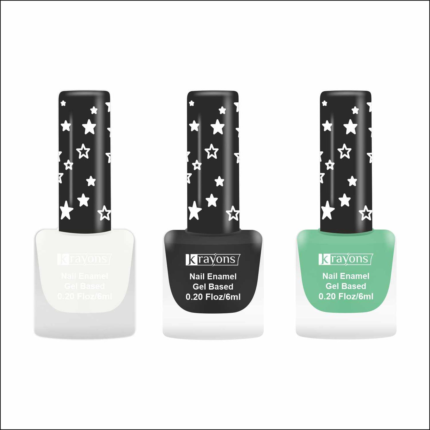 Krayons Cute Super Matte Finish Nail Enamel, Quick Dry, LongLasting, Snow White, Black Magnet, Mint Green, 6ml Each (Pack of 3)
