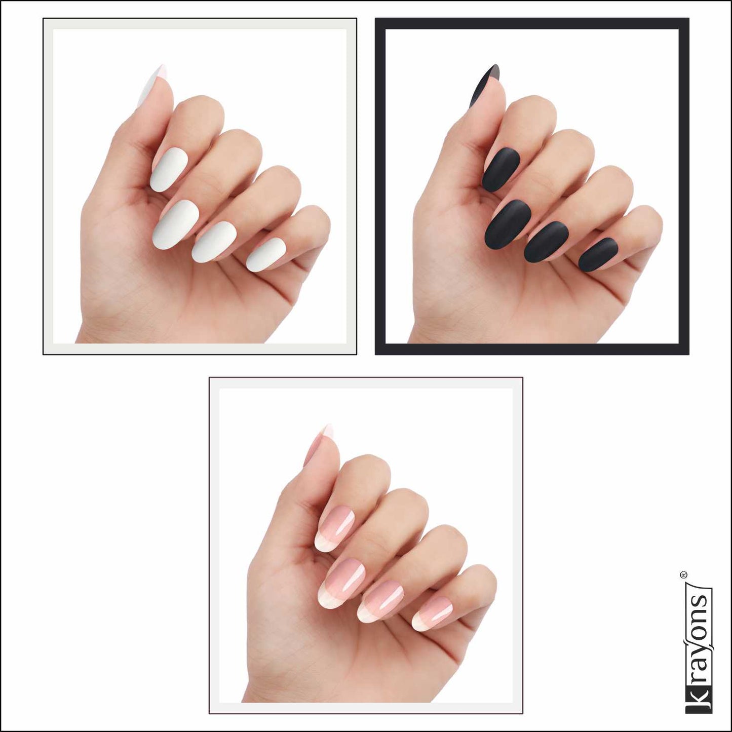 Krayons Cute Super Matte Finish Nail Enamel, Quick Dry, LongLasting, Snow White, Black Magnet, Top Coat, 6ml Each (Pack of 3)