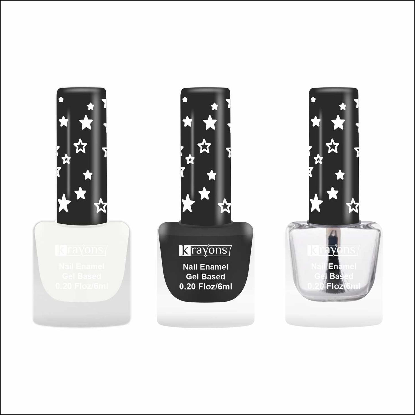 Krayons Cute Super Matte Finish Nail Enamel, Quick Dry, LongLasting, Snow White, Black Magnet, Top Coat, 6ml Each (Pack of 3)