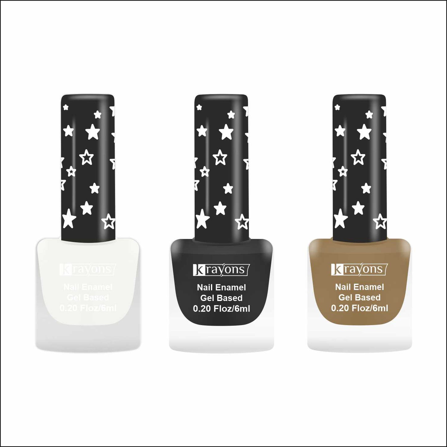 Krayons Cute Super Matte Finish Nail Enamel, Quick Dry, LongLasting, Snow White, Black Magnet, Nude Beige, 6ml Each (Pack of 3)