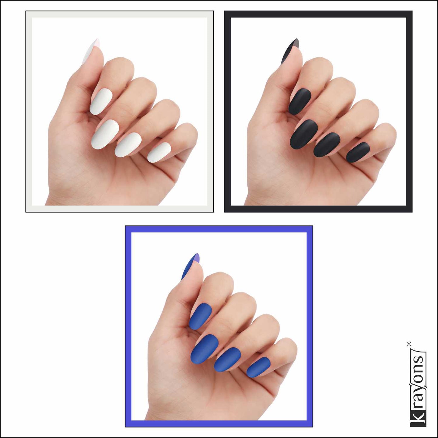 Krayons Cute Super Matte Finish Nail Enamel, Quick Dry, LongLasting, Snow White, Black Magnet, Blue Ink, 6ml Each (Pack of 3)