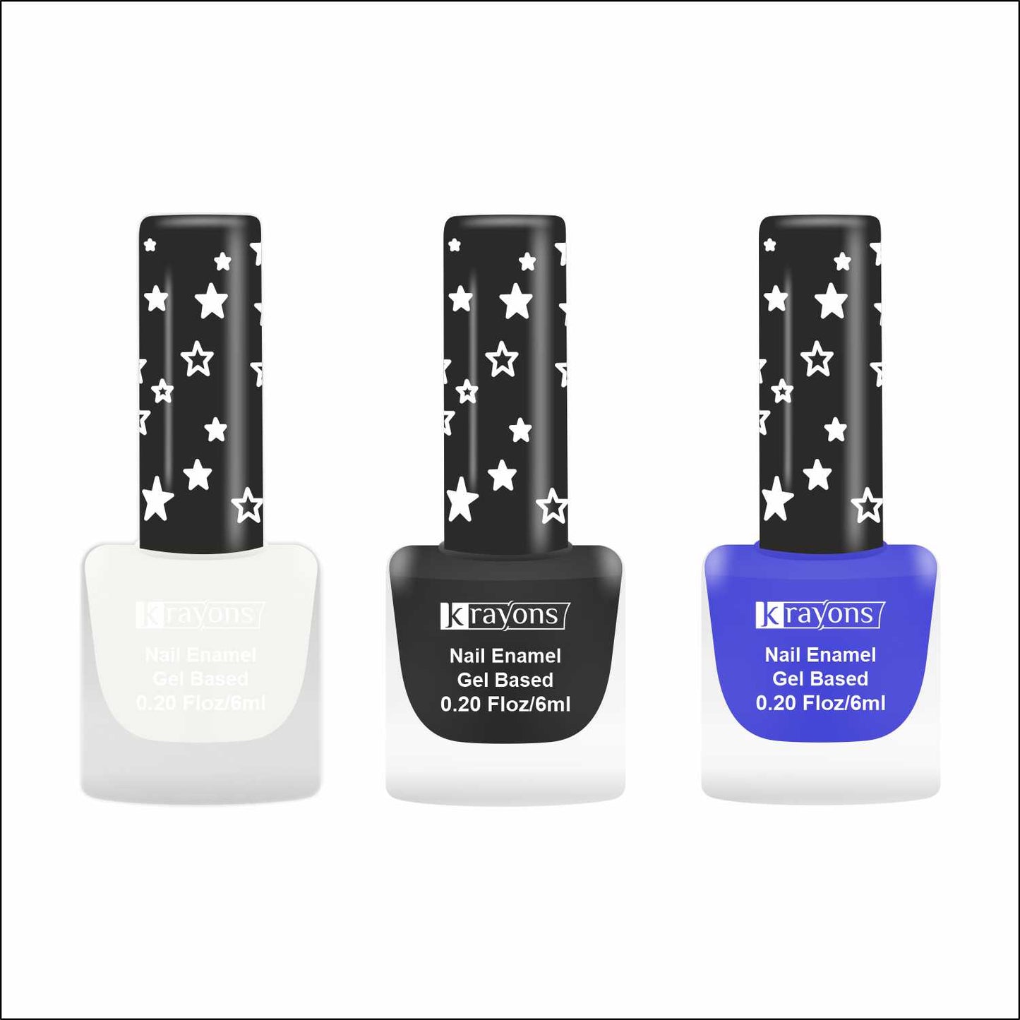 Krayons Cute Super Matte Finish Nail Enamel, Quick Dry, LongLasting, Snow White, Black Magnet, Blue Ink, 6ml Each (Pack of 3)